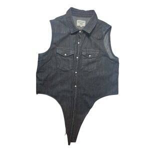 Velvet Heart Denim Womens XL Sleeveless Tie‎ Front Button Down Shirt Dark Wash